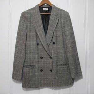 Pendleton Gray Houndstooth Double-Breasted Blazer Size 18 100% Virgin Wool